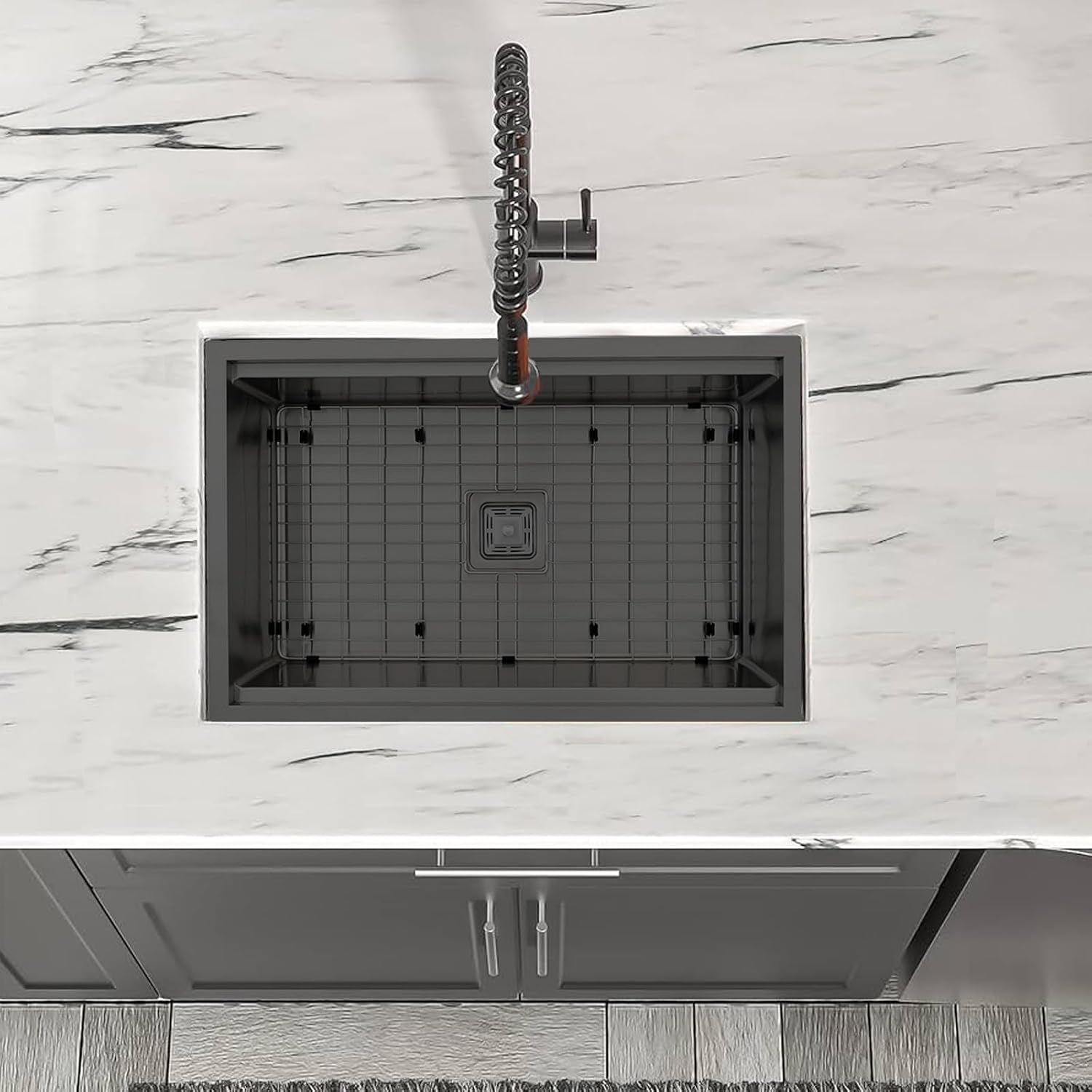 Strictly Sinks Undermount Workstation Kitchen Sink – Black 30 Inch 16 Gauge Single Bowl Kitchen Sink with Grid, Wooden Cutting Board, Colander, 1 Square Strainer Drain & 1 Garbage Disposal Adapter
