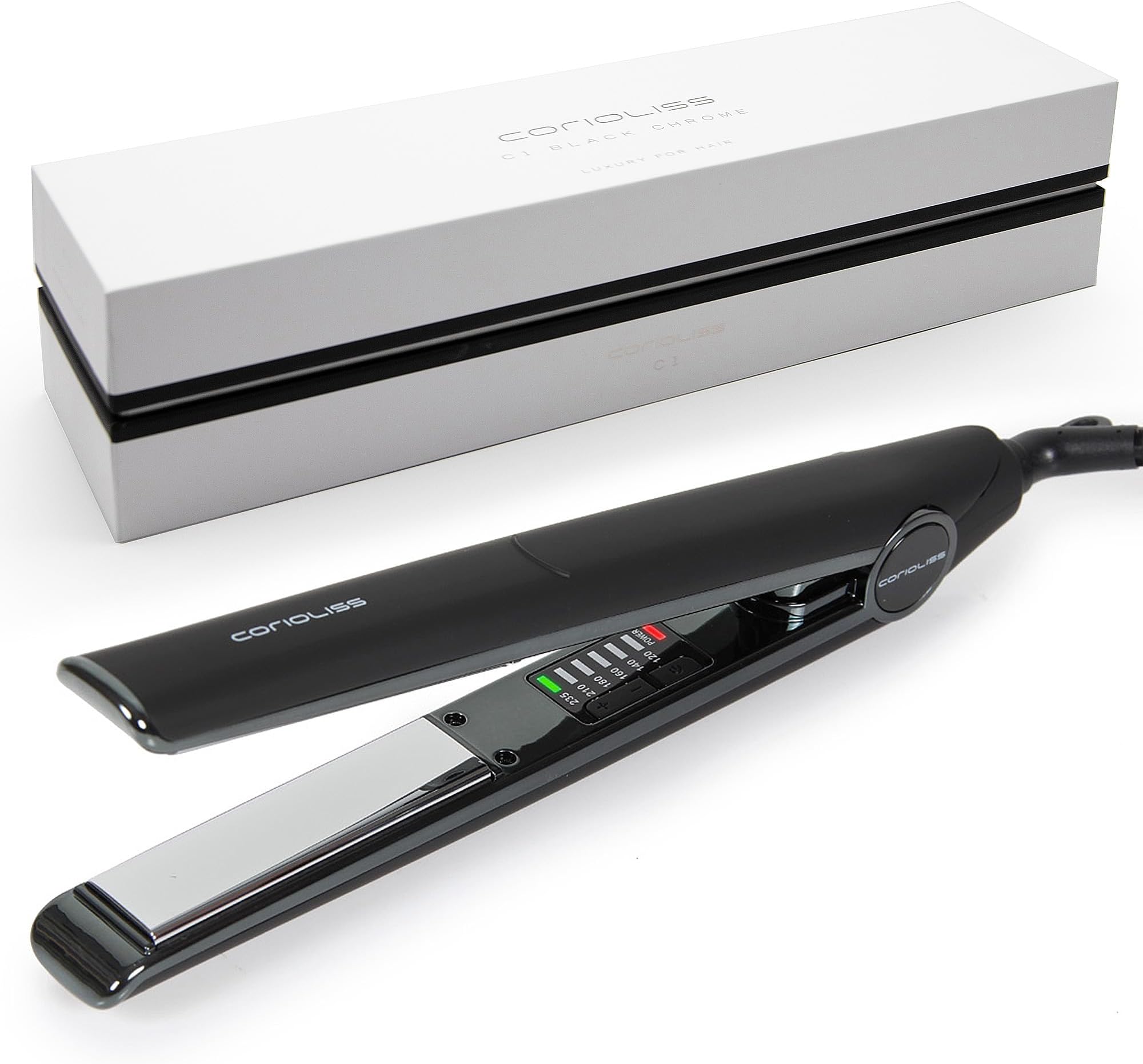 C1 Hair Straightener for Women | Professional Titanium Plates | Ionic Flat Iron | Temperature Control 120°C to 235°C | Straightening and Waves | Travel Case | UK Plug | Black Chrome