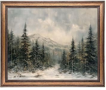 Framed Christmas Wall Art Rustic Landscape Snow Winter Forest Painting Canvas Print Wall Picture for Living Room Decor winter forest, 10L" x 8W"