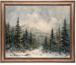 Framed Christmas Wall Art Rustic Landscape Snow Winter Forest Painting Canvas Print Wall Picture for Living Room Decor (winter forest, 10L" x 8W")