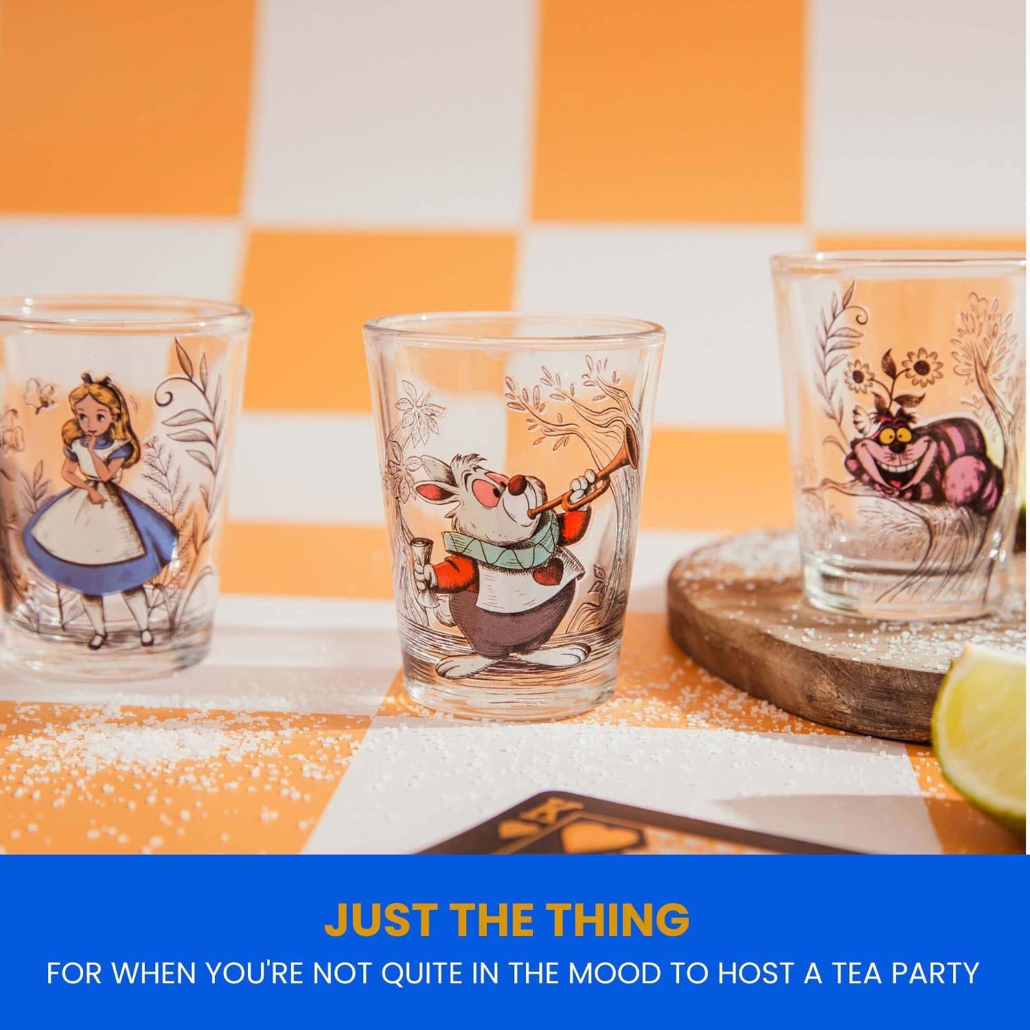 Disney Alice in Wonderland Character Scenes 2-Ounce Mini Whiskey Shot Glasses, Set of 4 | Home Barware For Liquor and Beverages