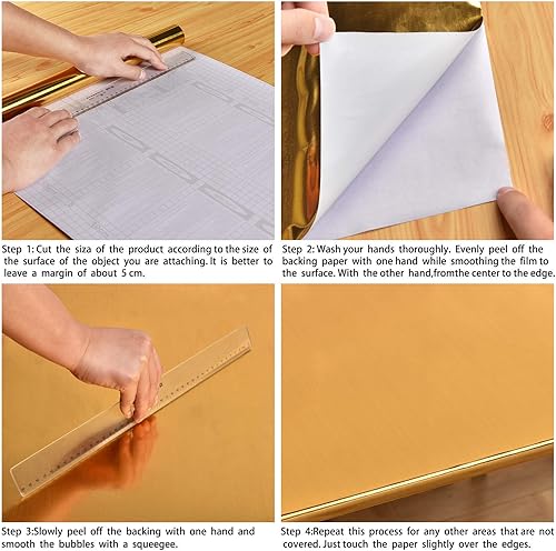 Miniatura 7 de WENMER Papel tapiz dorado metálico, papel tapiz autoadhesivo de 17.71 x 1181 pulgadas, papel adhesivo dorado cepillado, aspecto de metal cepillado,