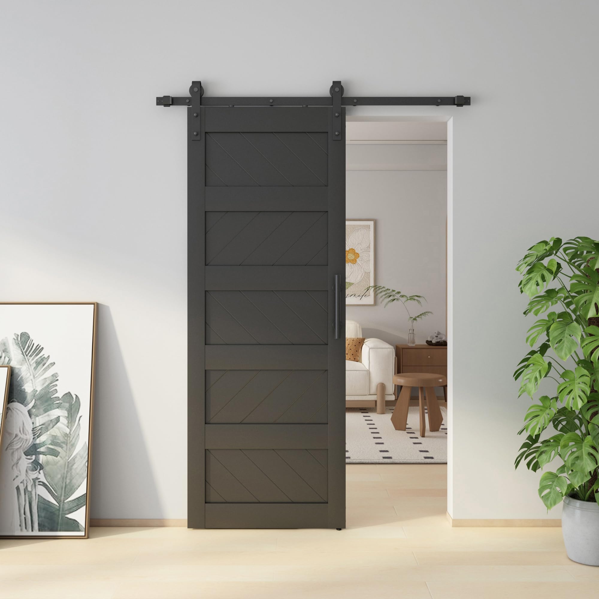JUBEST 30" x 80" Barn Doors, Slding Barn Door Kit Wave Shape Door Panel with Hardware Kit Include, MDF Board & PVC Covered, Easy Installation, Black