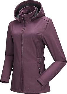 Outdoor Ventures Women's Softshell Jacket with Removable Hood, Insulated Windbreaker Waterproof Warm Fleece Lined Coat