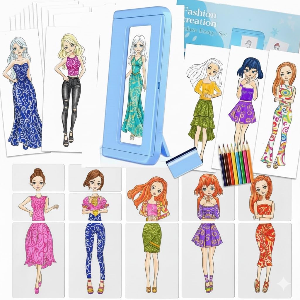 Innosurg Kids Makeup Fashion Rubbing Plate Kit for Girls Boys, Makeup Artist Activity Set, Blue Beauty Design Activity Drawing Kit with Face Practice Charts, Creative Makeup Art Kit for Ages 5+