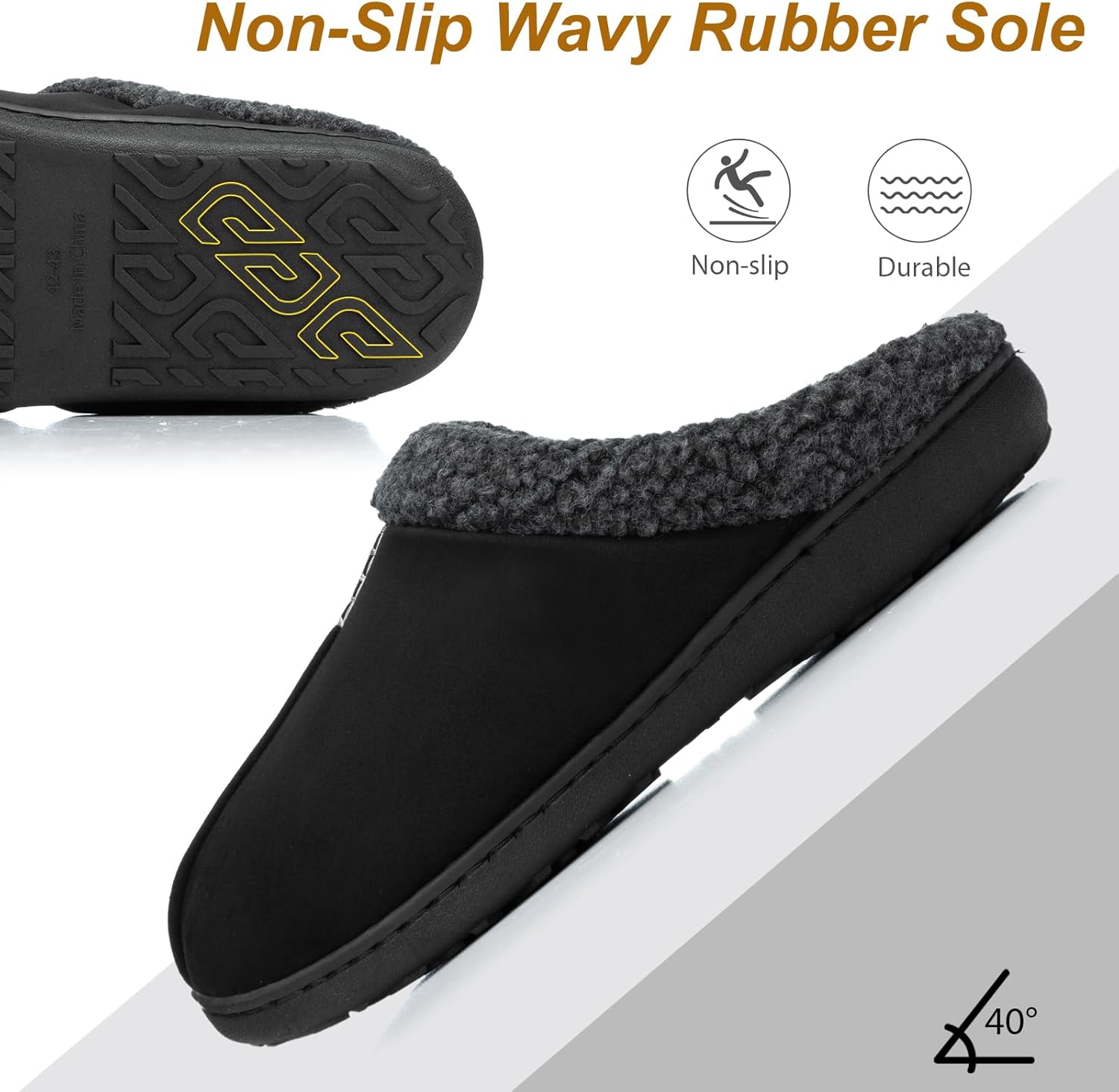 Mens Suede Slippers with Memory Foam Indoor Outdoor House Shoes Warm Winter Slip On Slippers with Non-Slip Sole Gifts For Men Him Dad - Image 5