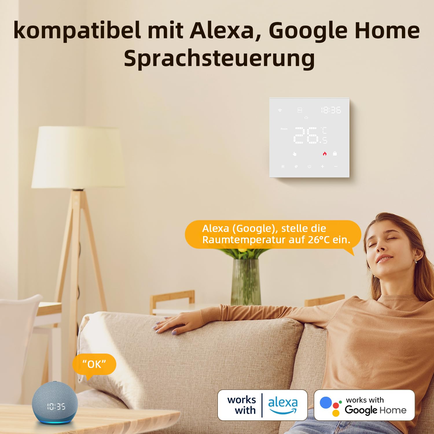 AVATTO Termostat do elektrycznego ogrzewania podłogowego, inteligentny termostat WiFi, programowalny, termostat pokojowy, kompatybilny z Alexa, Google Home i aplikacją Smart Life, pilot zdalnego