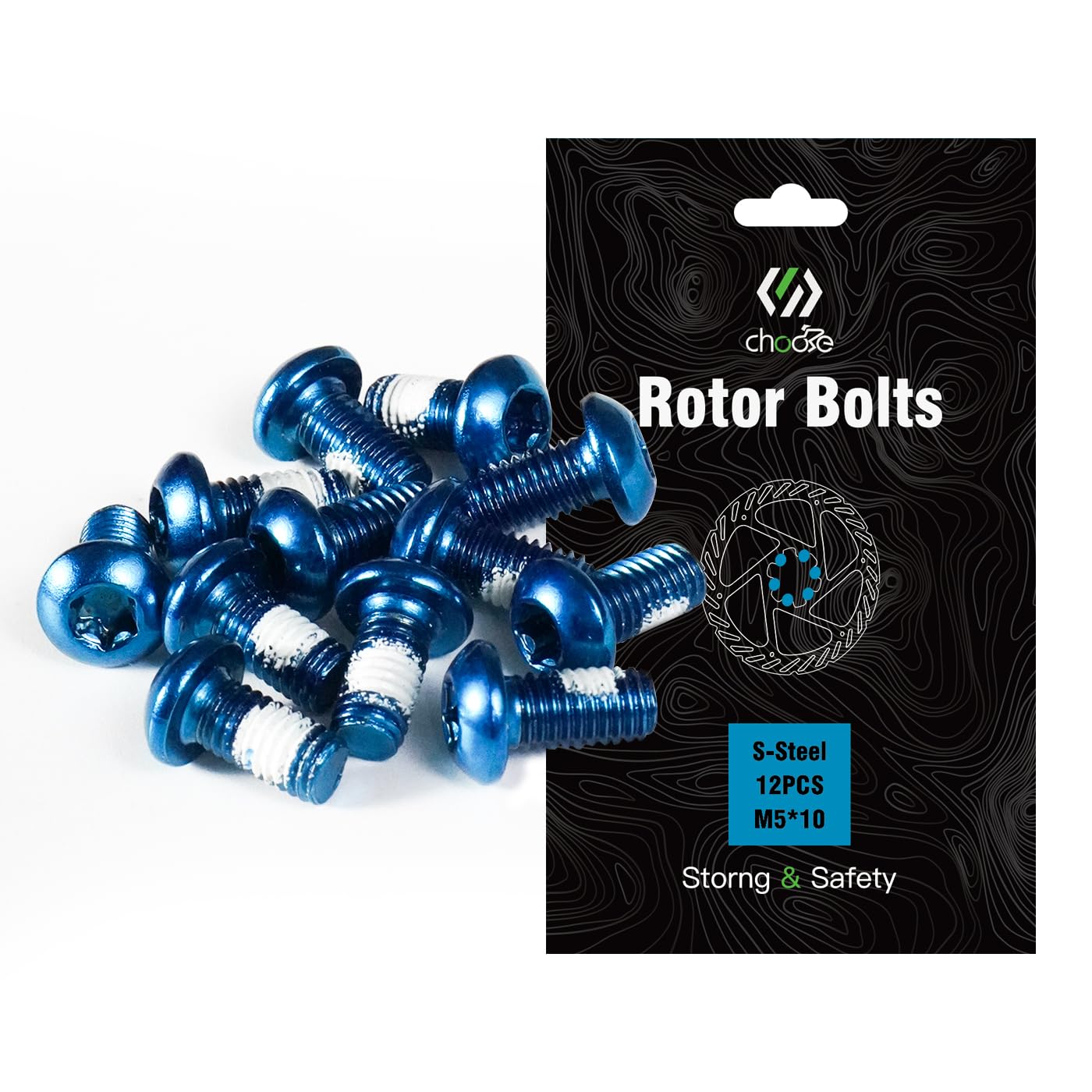 CNCLOL MTB Disc Rotor Bolts,M5x10mm Brake Rotor Screws,12Pcs Steel Rotor Bolts for Bike(red/blue/orange/green/Black/gold)