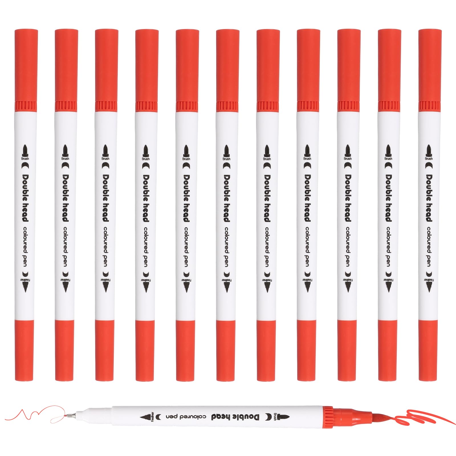 PATIKIL 12Pack Dual Brush Markers, Bright Red Watercolor Fine and Brush Tips Pens Colored Marker Calligraphy Coloring Art Supplies Set for Coloring Book Illustration Sketching Journaling