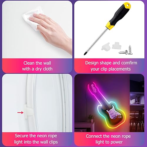 Miniatura 8 de Galgreen Tira de luces de neón de 16.4 pies con control remoto regulable y adaptador, tira de luces LED inteligentes flexibles impermeables para