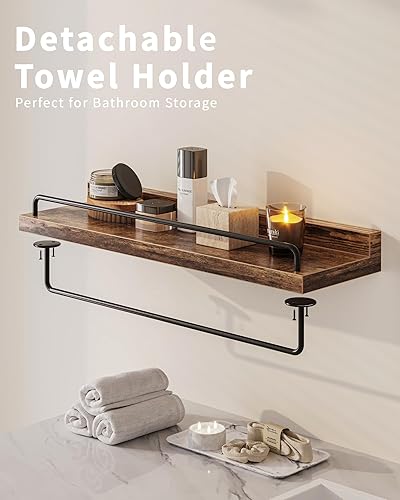 Miniatura 6 de Juego de 3 estantes de baño, estantes flotantes, estantes para pared de habitación, decoración de baño (marrón rústico, 16.5 pulgadas)