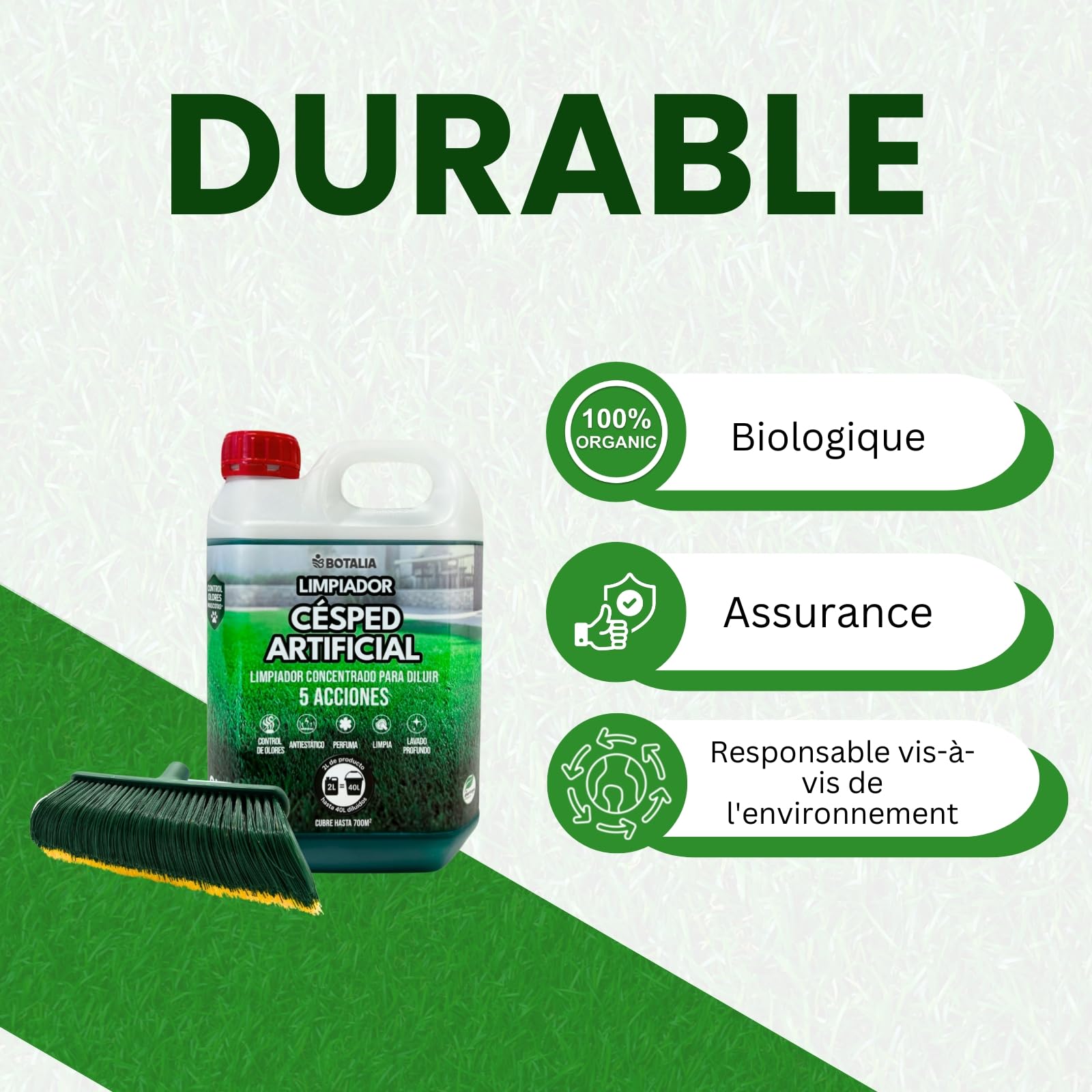 Pack de nettoyage PLANTAWA nettoyant pulverisateur pour gazon artificiel/pelouse synthétique. Nettoyant urine chien et chat 1L et brosse (sans poignée)