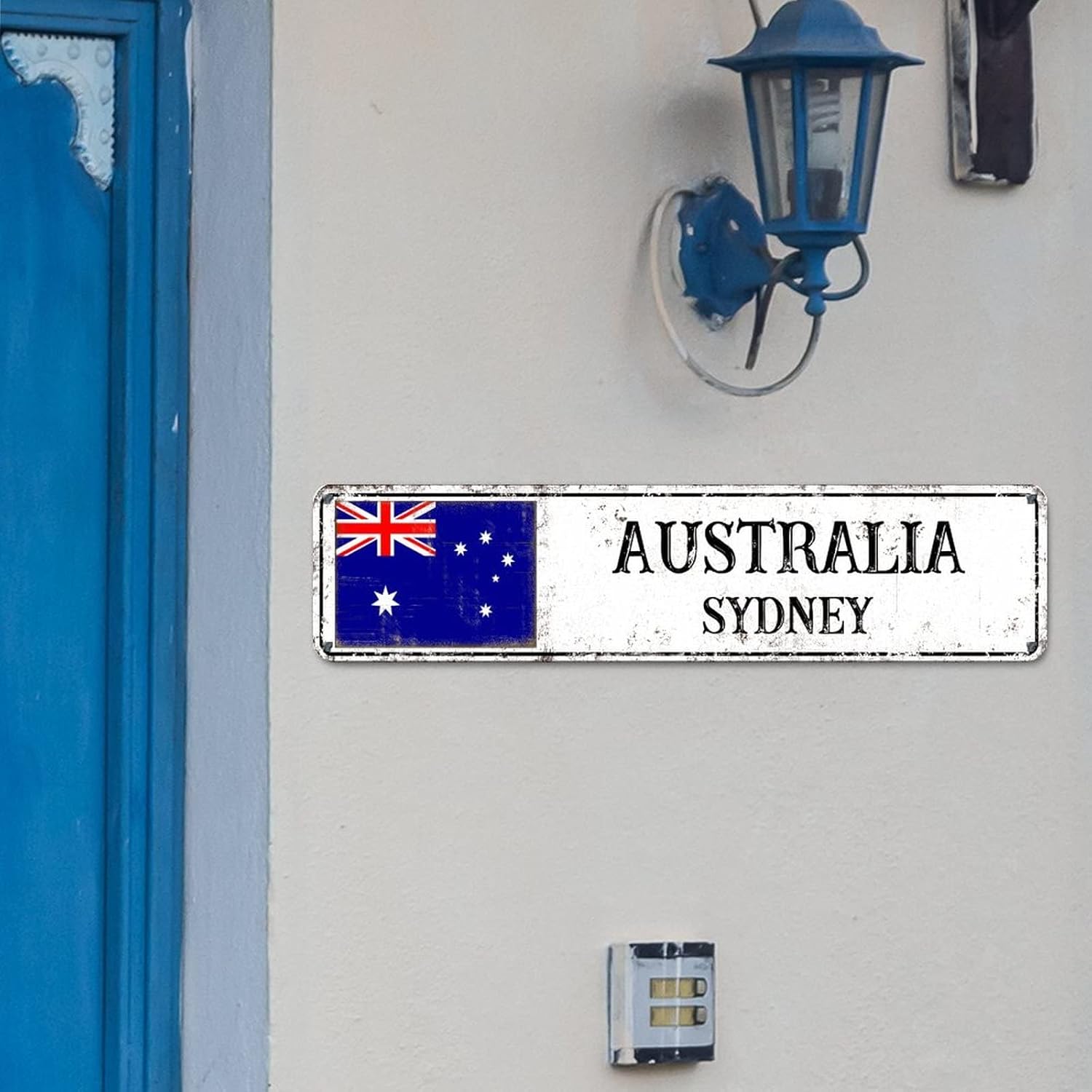 Australia Street Custom Signs Outdoor Metal Australia Flag Metal Sign Sydney Country City Souvenir Custom Metal Sign Vintage Wall Art for Bedroom Living Room Kitchen Indoor & Outdoor Decor 24x6in