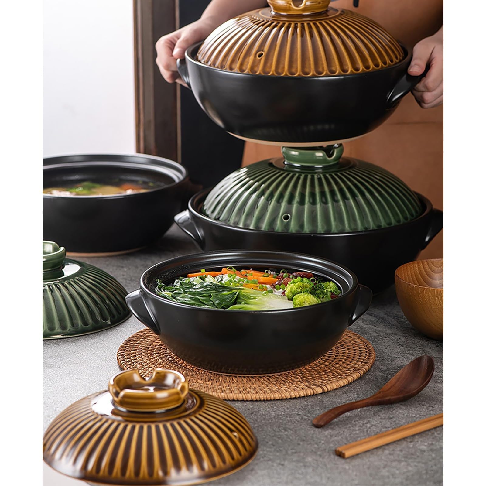 Ceramiczny gorący garnek, odporny na wysokie temperatury, płytki holenderski piekarnik, nieprzywierające naczynia kuchenne z pokrywką i dwoma uchwytami do gotowania, zupy, ryżu, gulaszu, zapiekanek