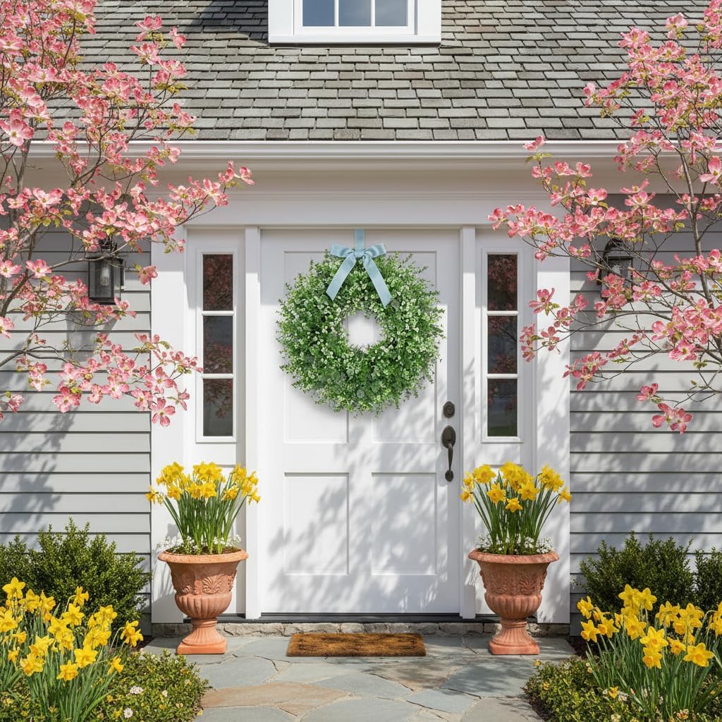Eucalyptus Wreath for Front Door - 26'' Artificial Spring Greenery Wreath with Fake Eucalyptus Leaves, Front Door Wreath for All Seasons, Porch, Wall, Window, Farmhouse Decor