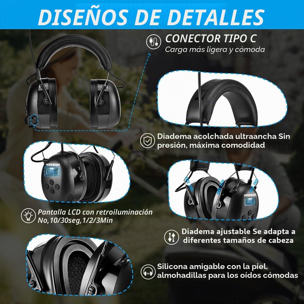 PROHEAR 033A (actualizado) Protección auditiva con radio DAB +/Bluetooth/FM, auriculares con radio con micrófono incorporado y reducción de ruido