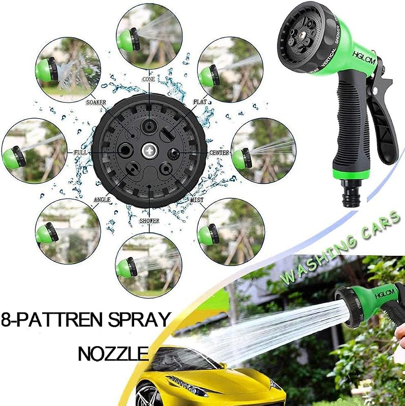 HGLCM Bővíthető Kerti Locsolótömlő 8-Funkciós Szórópisztollyal - 15m Zöld Flexibilis Magic Hose, Szivárgásmentes, Könnyű Tárolás