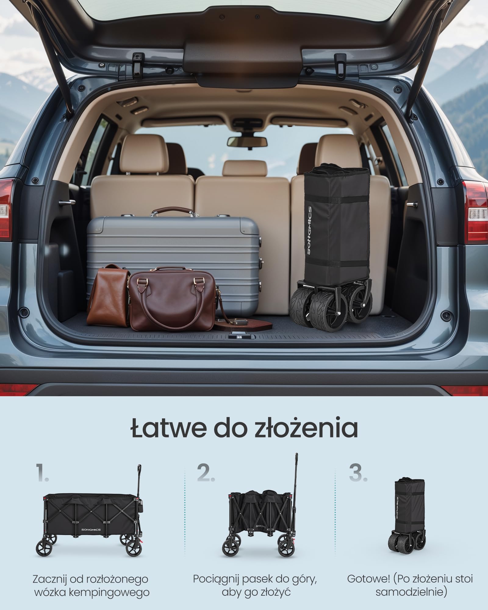 SONGMICS Wózek festiwalowy 200 l na kółkach, składany wózek kempingowy