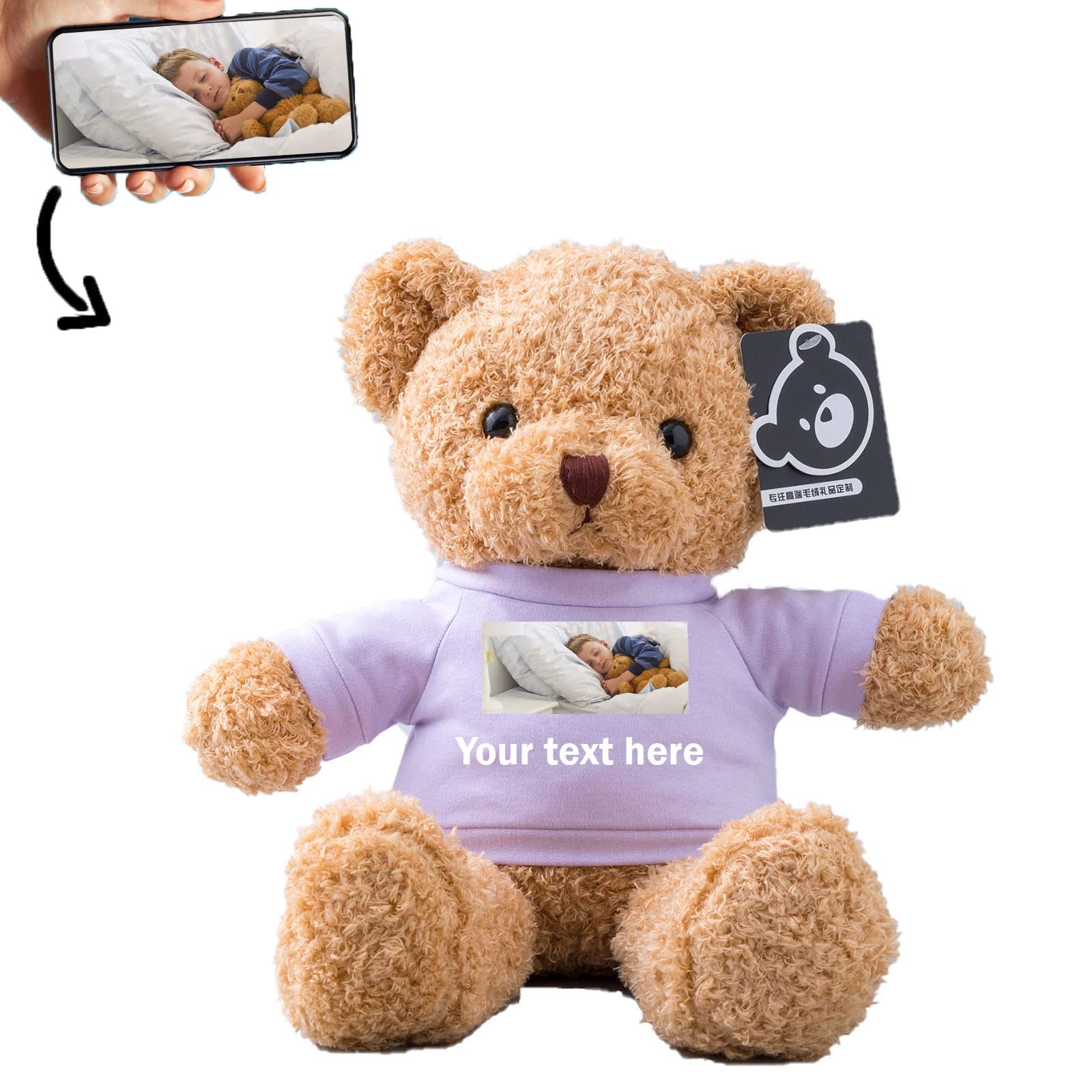 ADORSUN Personalised Teddy Bear Stuffed Animal with Customised Text+Image, Stuffed Bear as Personalised Gift for Women/Men on Valentines' Day/Birthday/Anniversary/Christmas(16inch-T Shirt-Purple — image 1