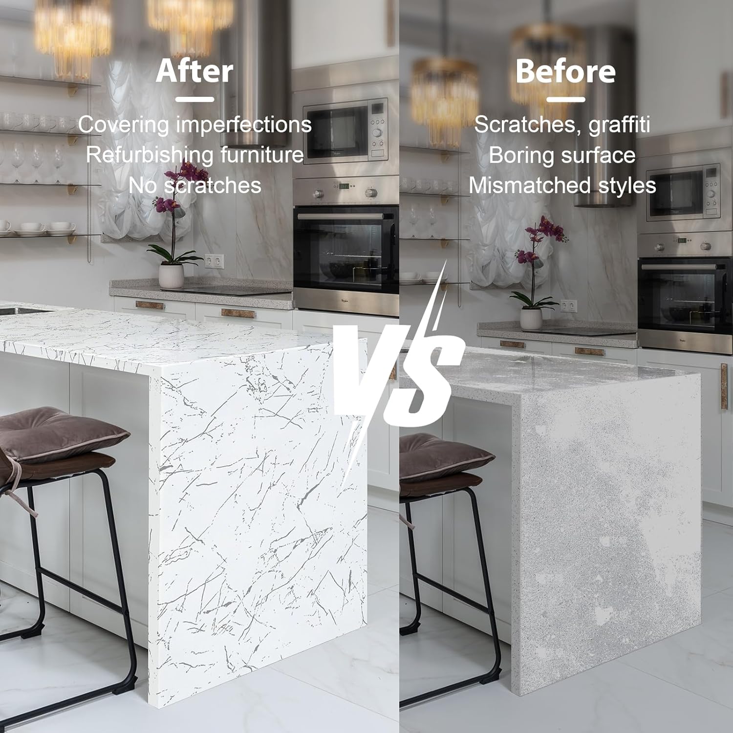 Fititem Marble Contact Paper for Countertop Kitchen Cabinet White Glossy Marble Peel and Stick Wallpaper Modern Self Adhesive Removable Waterproof Wallpaper for Bathroom Granite Vinyl Warp 15.7”×393”