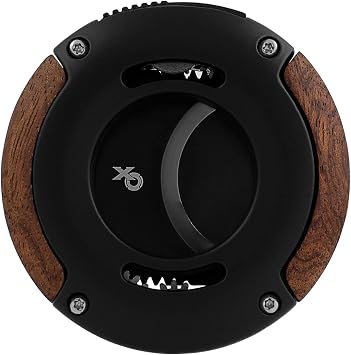 XIKAR XO Double Guillotine Cigar Cutter, Black & Redwood Dual Stainless Steel Blades, 64 Ring Gauge, Round Aluminum Body, Precision Cigar Cutting, Spring-Loaded Release, Premium Cutter for Cigar Aficionados