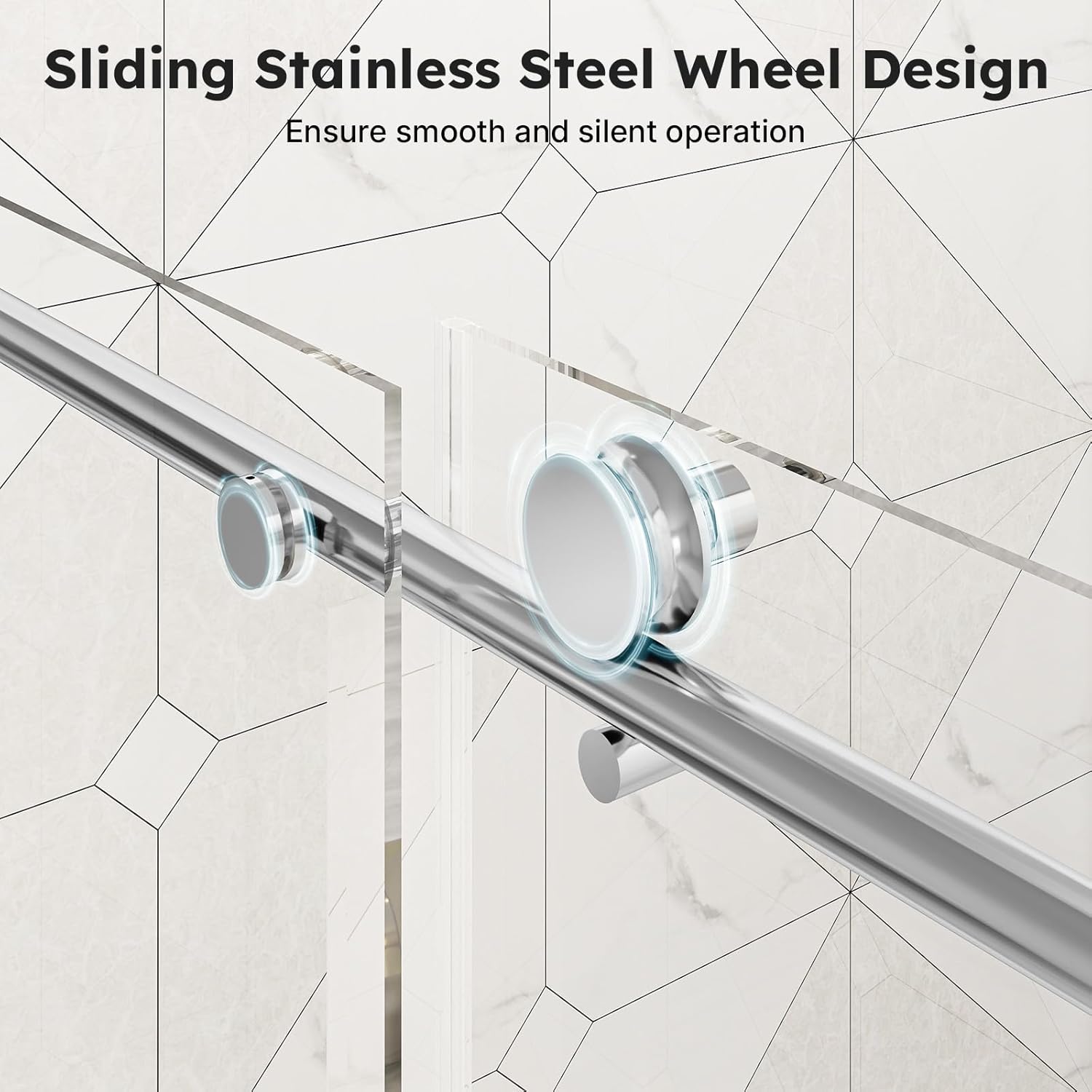 Zevemomo 56"-60" W x 76" H Frameless Sliding Shower Door, Single Sliding Door with 1/4'' Tempered Glass, Silent Soft-Close Shower Door, Explosion-Proof Film, Brushed Nickel
