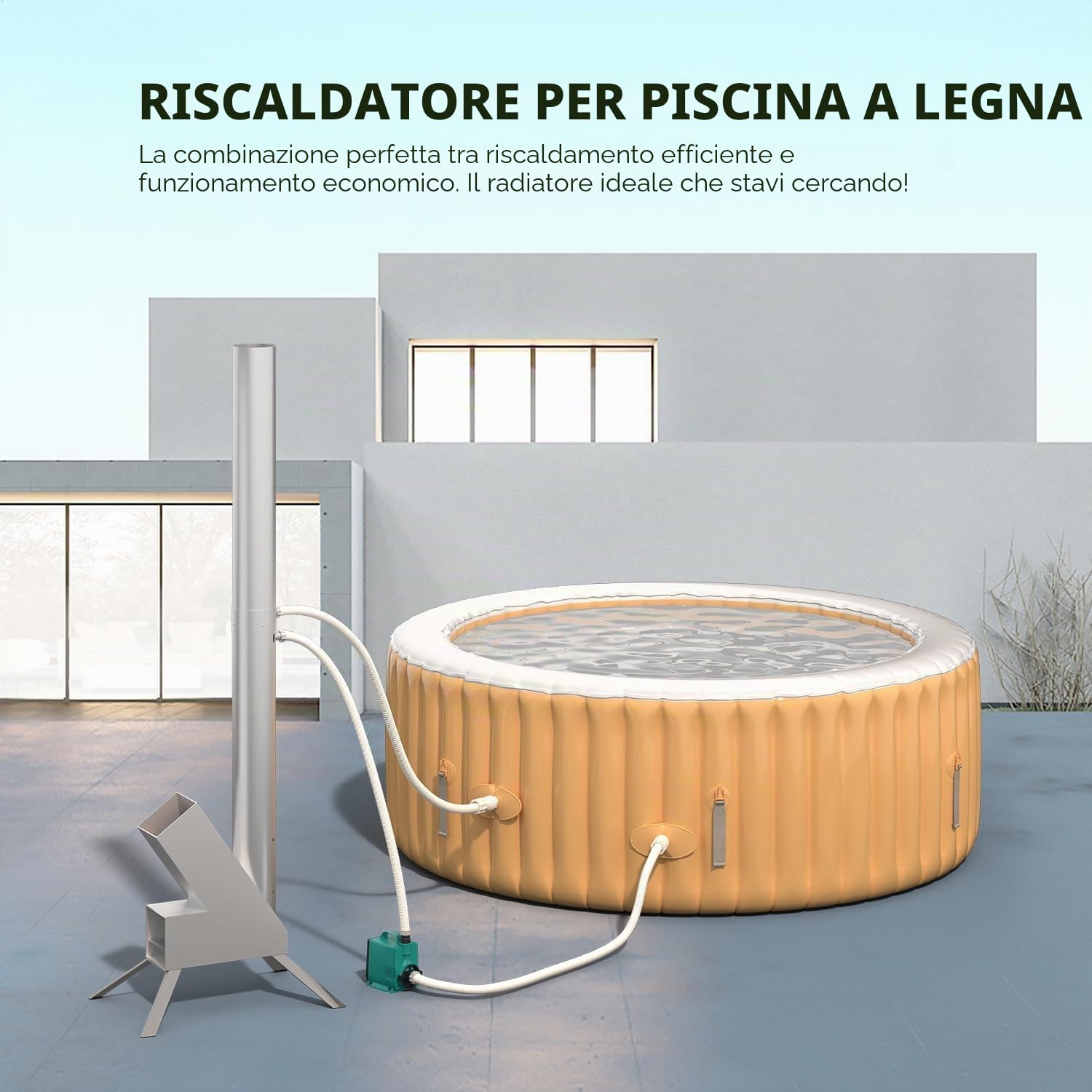 ECOPOOLTECH Riscaldamento per piscina in legno, per esterni, a legna da ardere, portatile, pompa di calore, spirale di riscaldamento in acciaio inox, scambiatore di calore, per spa, vasche da bagno