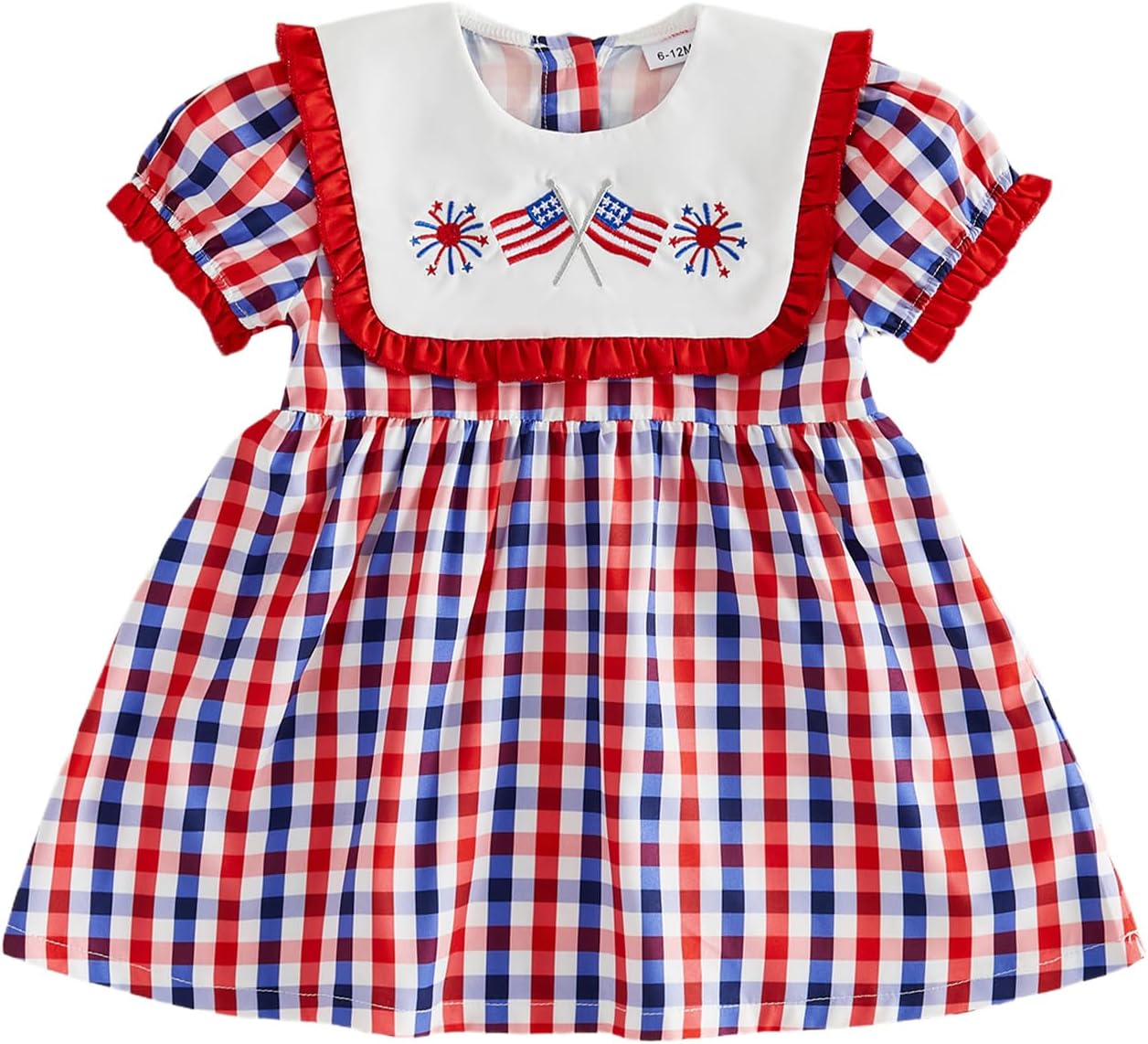 Toddler Baby Girl Dress Puff Sleeve Western Theme Embroidery Smocked Plaid Ruffle Dresses Summer Clothes Farm Outfit