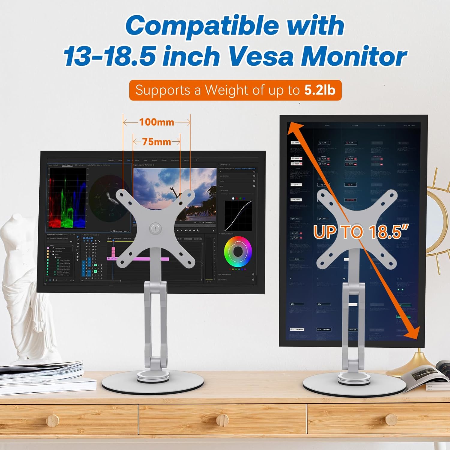 Swivel and Tilt Stand for Echo Show 15 (Gen 1, Gen 2), Portable Monitor Stand, Adjustable Angle and Height with 360° Rotation Bases, Switching Between Landscape and Portrait Screens (Silver)