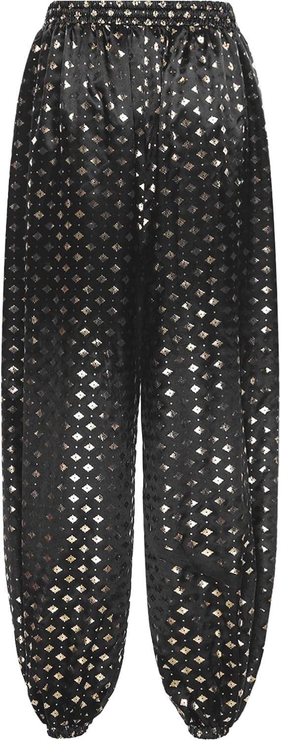 Women Metallic Print Belly Dance Tribal Harem Pants Arab Carnival Lantern Pants