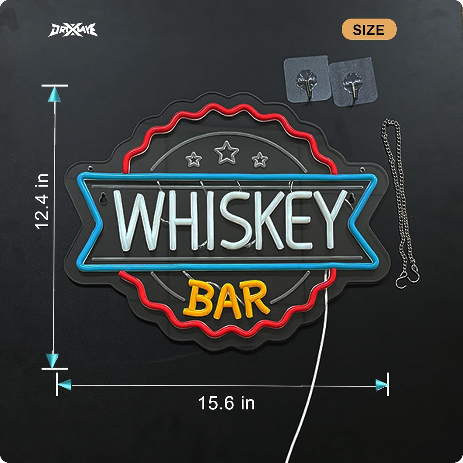 Whiskey Bar Neon Sign for wall decor Perfect for Home Bars, Pubs & Restaurants USB-Powered (15.6x12.4 Inches)