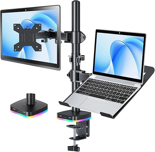 Miniatura 9 de H&C(hcck&Cllassp) Soporte de escritorio para portátil de 11 a 17 pulgadas, totalmente ajustable con inclinación, giro, rotación, extensión, brazo
