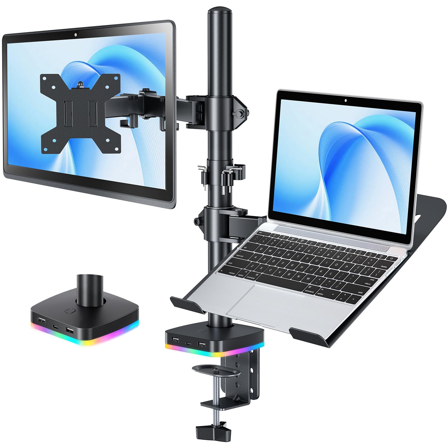 RGB Monitor and Laptop Mount Stand with 3 USB Ports Charging and USB Data Transfer Adjustable laptop stand