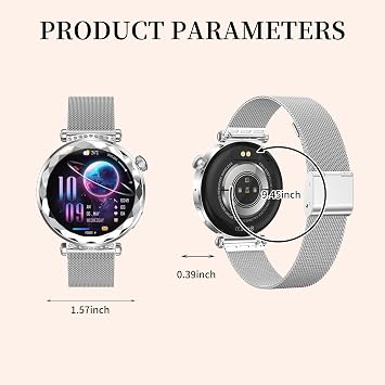 Smart Watch for Women, Fitness Tracker for Android/iOS, 1.19 AMOLED Screen Smartwatches with Female Cycle, Heart Rate, Sleep Monitor, Activity Tracking (2 Watch Bands) (Silver)