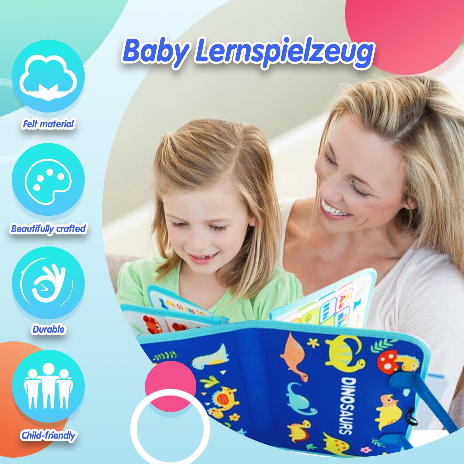 Busy Board Montessori zabawka od 1, 2, 3, 4 lat, filcowa tablica do aktywności 7 w 1, zabawka edukacyjna, rozwijanie, sensoryczna drobna motoryka, zabawka edukacyjna dla niemowląt
