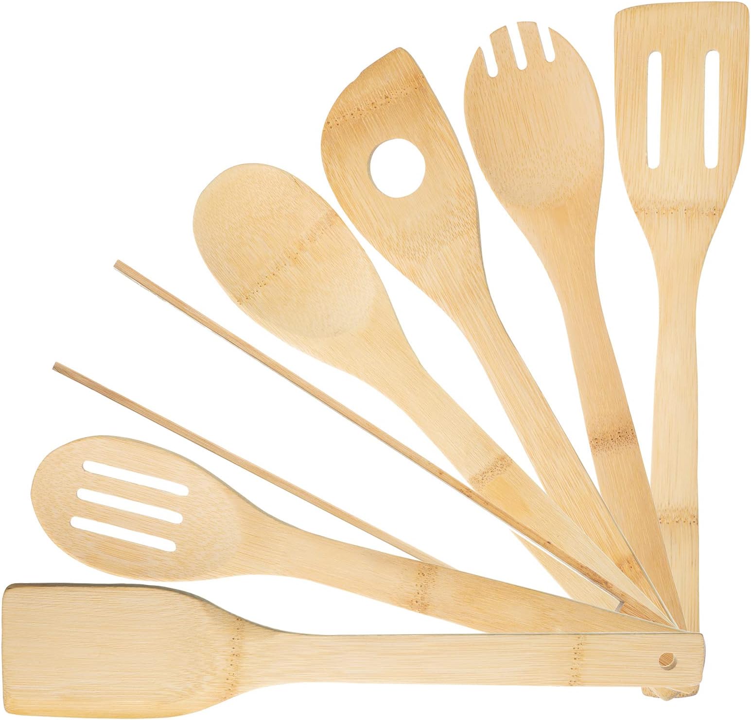 Set 7 Cooking Spoons Kitchen Utensils Set Tools Salad Barbecue Slotted Spatula Spoon Turner Fork Spoon Bread Tongs Camping BBQ Cookware for Non-Stick Pans Healthy Dishwasher Safe