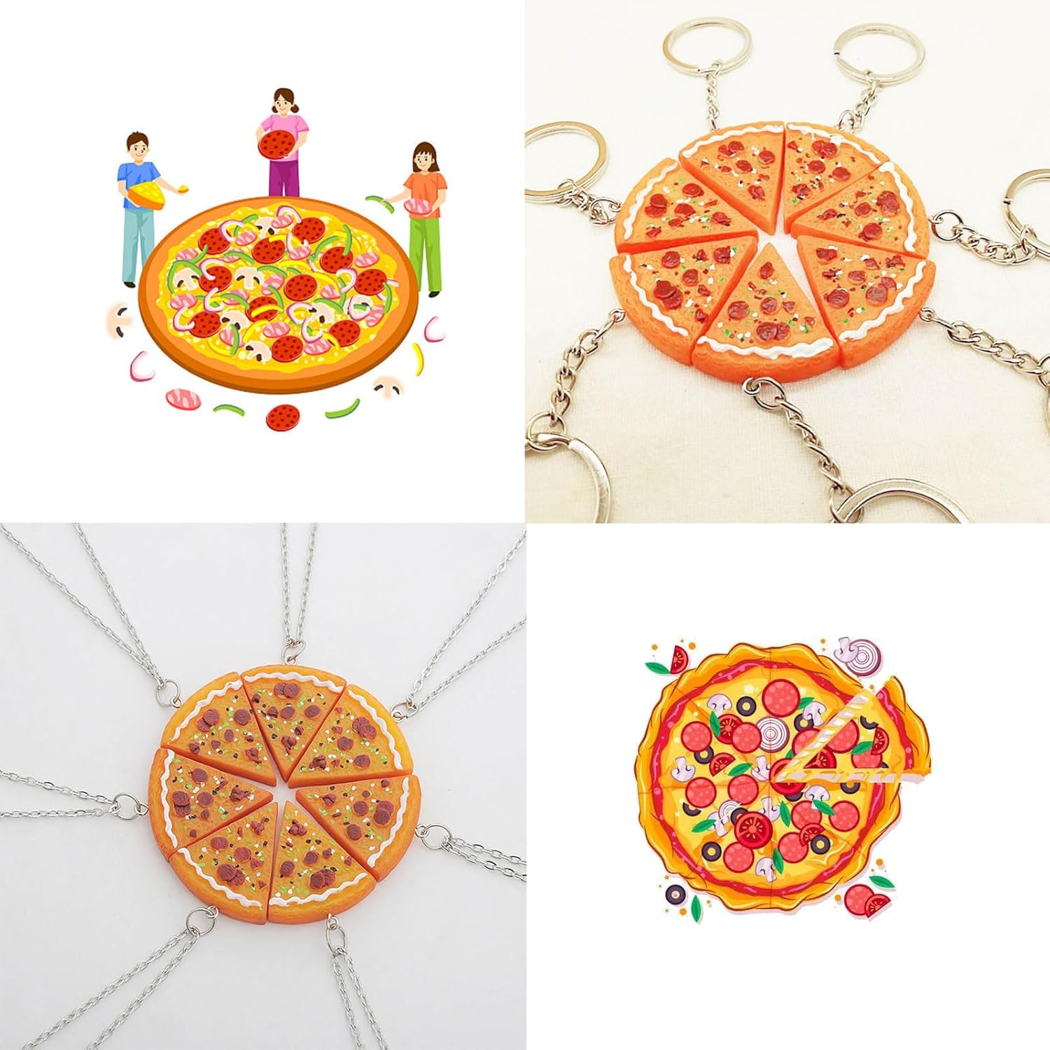 7 Pieces Chic Pizza Pendant Necklace/Keychain Realistic Pizza Resin Necklace/Keychain Set Unique Food inspired, as the picture shows, Resin alloy - Image 8