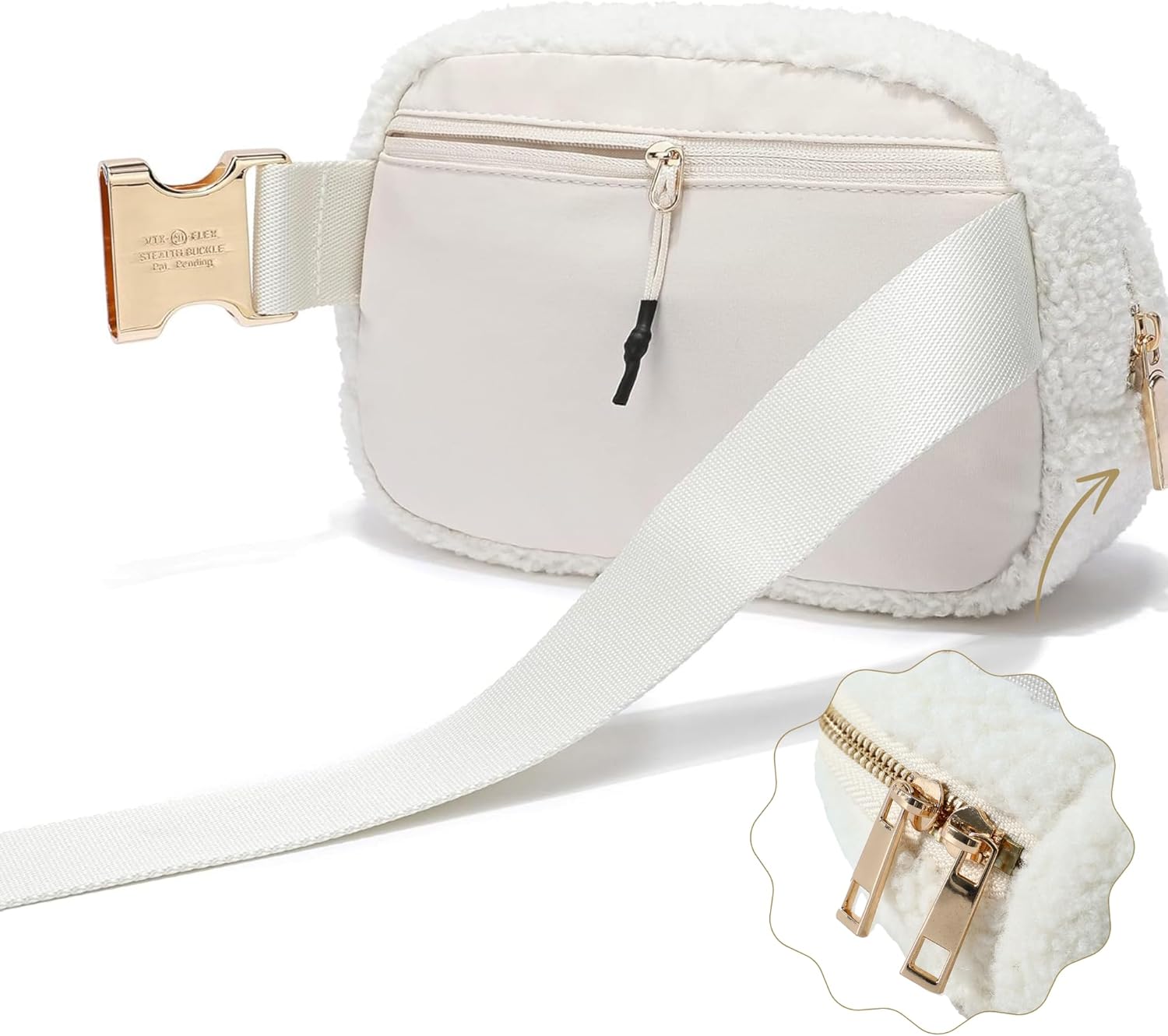 FORZAROCKET Plus Size Sherpa Fanny Pack | XL Extended Strap 70" | Gold Hardware | Women Fleece Crossbody Belt Bag - Image 3