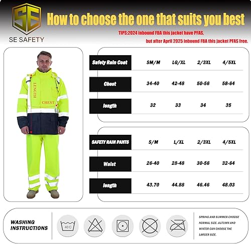 Miniatura 3 de sesafety Hi Vis - Chaqueta de lluvia de alta visibilidad clase 3 traje de lluvia para hombre impermeable con malla frontal cremallera Lima
