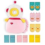 JunNeng Toddler Baby Head Protector Backpack for Toddler Walker with Knee Pads&Anti-Slip Socks, Robot Pink