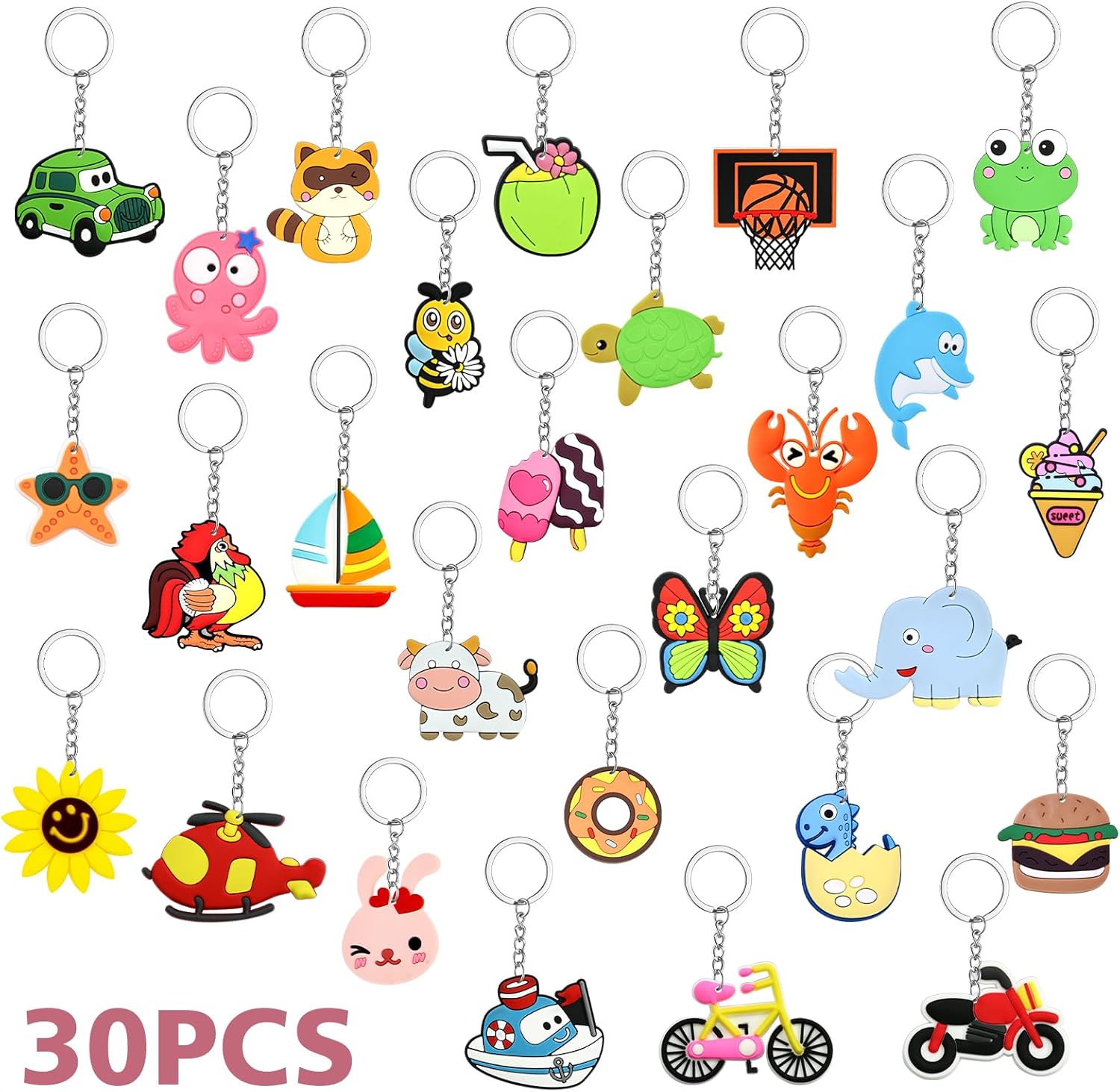 30/50pcs Large size thicken Cute Bulk Keychains,Non-Repeat Cartoon Key Chains Backpack Charms for Classroom Prizes Students Incentives Holiday Gifts Party Favors - Image 5