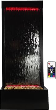 Alpine Corporation MLT174SMC Waterfall Fountain Plug in Indoor Fountain with BlackFramed Glass, Cascading Water, Floor Feature & MultiColor LED Lights, 48"