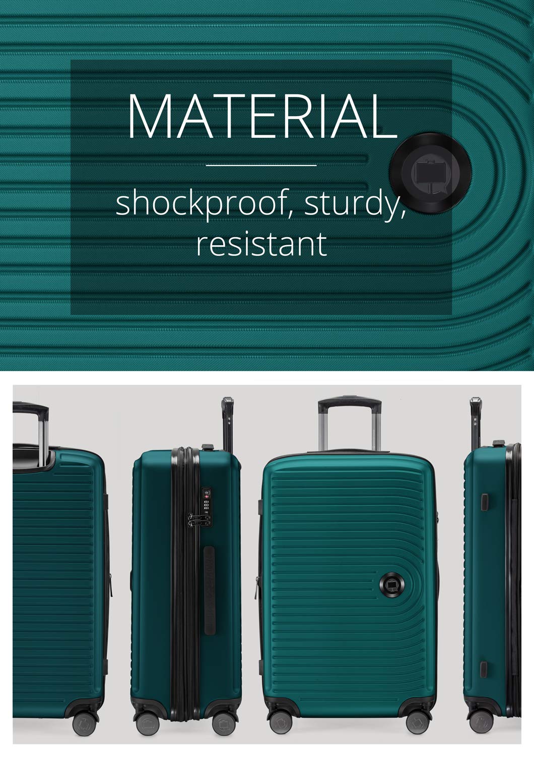 Hauptstadtkoffer Mitte - Valigia rigida media 68 cm estensibile, valigia da stiva, serratura TSA, 4 ruote doppie, trolley da viaggio, 88 L + Etichetta bagaglio digitale, Turchese
