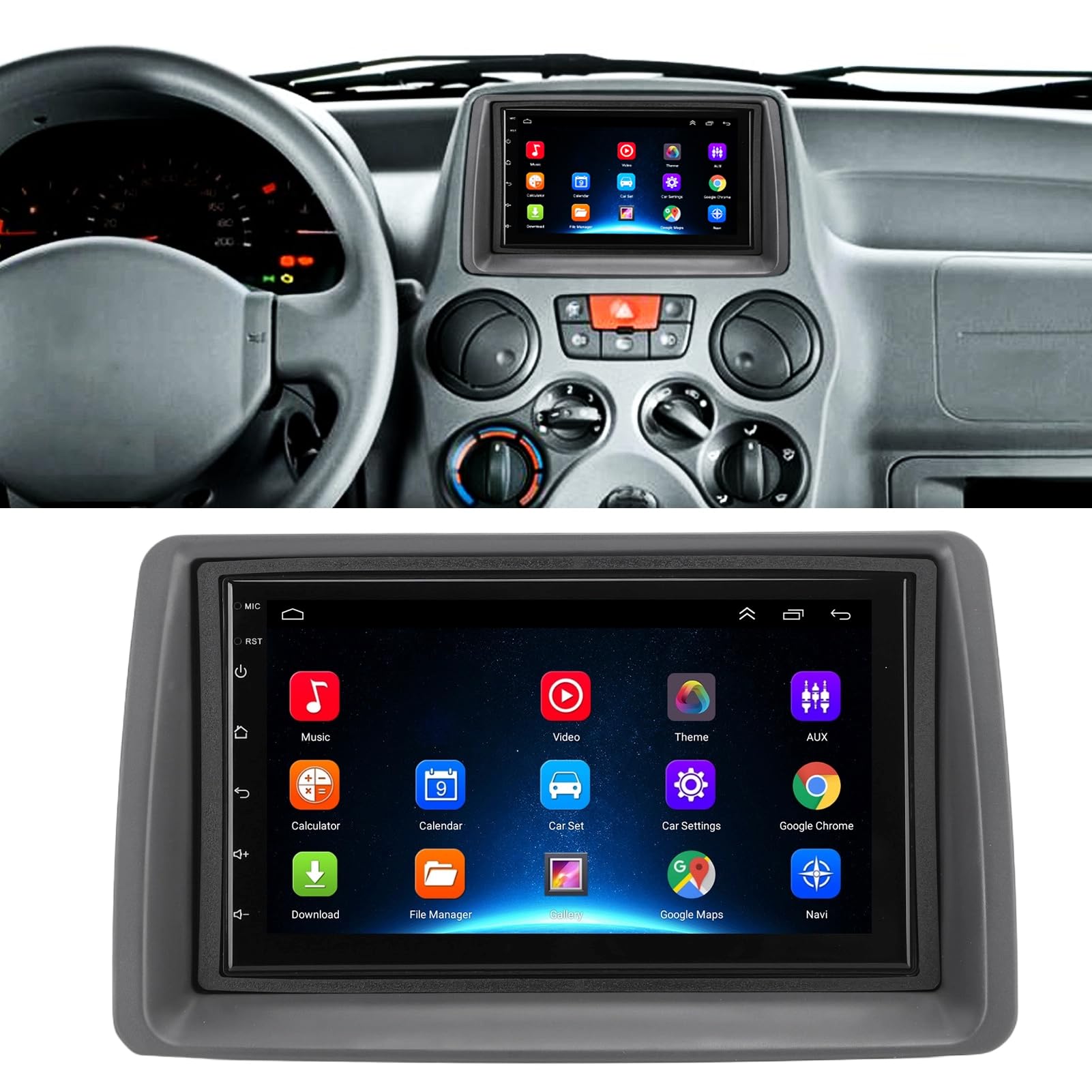 Kit Autoradio Panda 7 Pollici per Autoradio Touch Screen 7 Pollici Wifi Navigazione Touch Screen con Carplay per Android 12 Sostitutivo per Panda Dal 2003 Al 2012