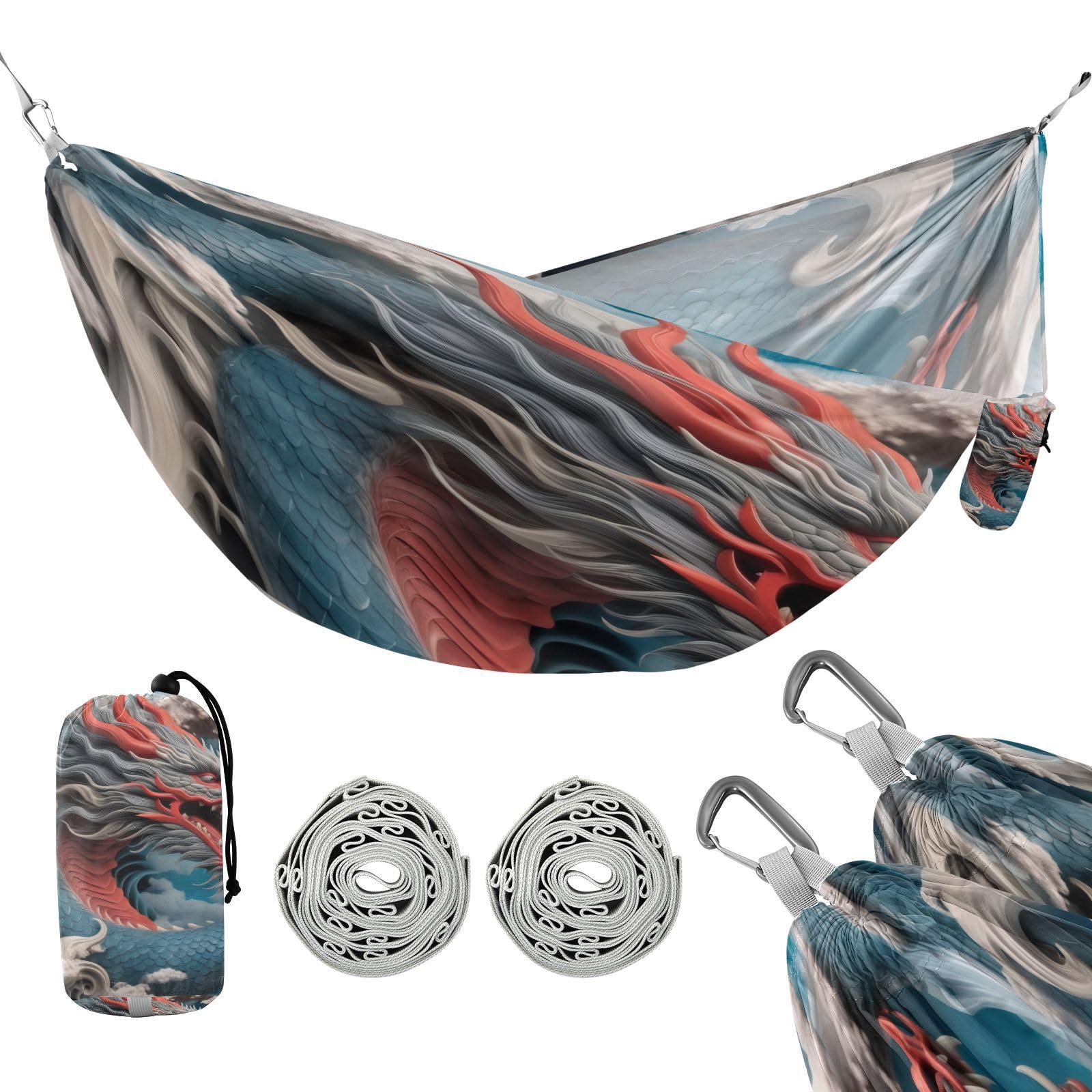 Haskirky Grey Cloud Dragon Camping Hammock, Single Portable Hammocks with Tree Straps & Attached Carry Bag, 330Lbs Capacity Perfect for Outside Indoor Hiking Beach Backpack Travel