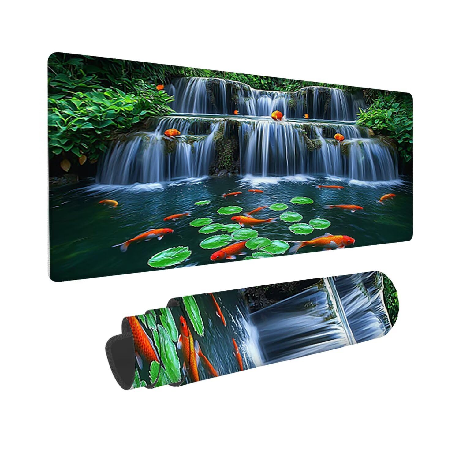 Podkładka pod mysz do gier XXL duża mysz 1600 x 800 mm, duża podkładka pod biurko z antypoślizgową gumową podstawą dla graczy, poprawia precyzję i szybkość (Lotang Koi) o-299