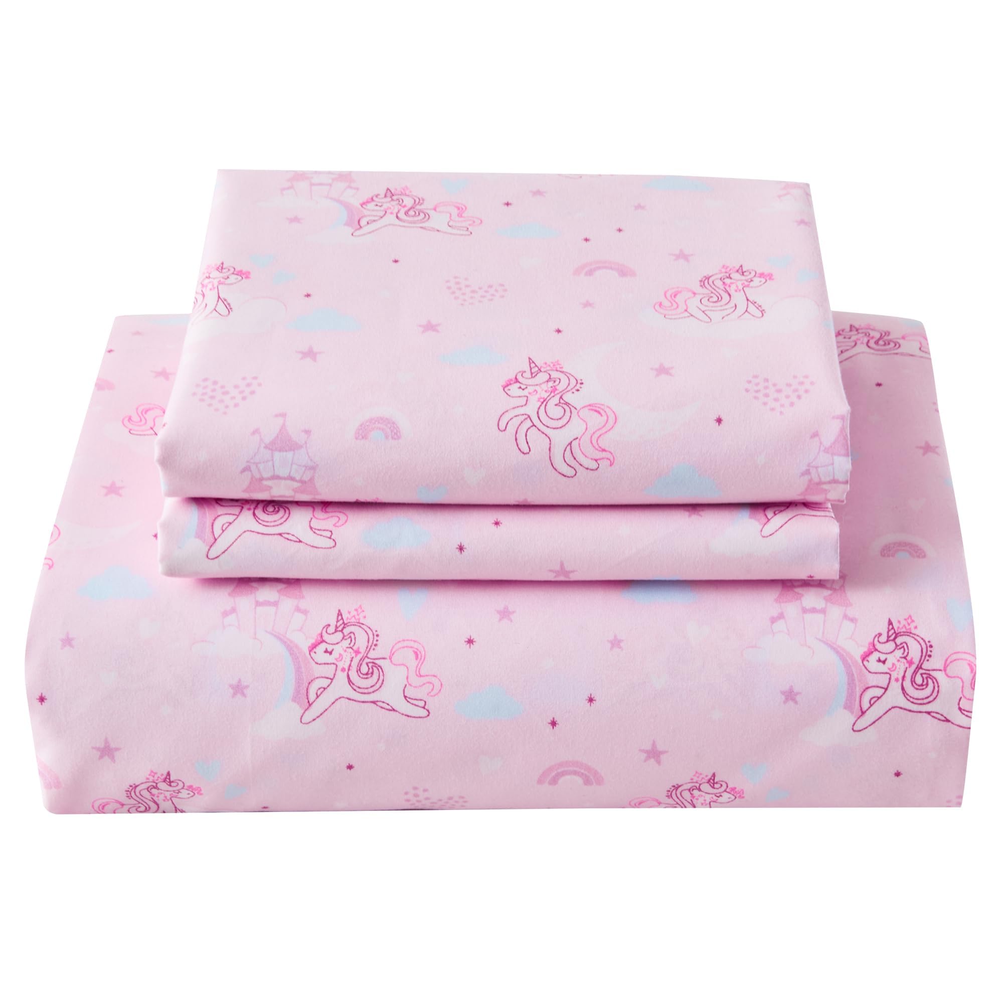 Softan Kids Bed Sheet Set, Girls Twin Size Kids Sheets, Microfiber Fitted Sheet and Pillowcase, Breathable and Silky Soft, 3 Piece Purple Unicorn Printed Twin Bed Sheet