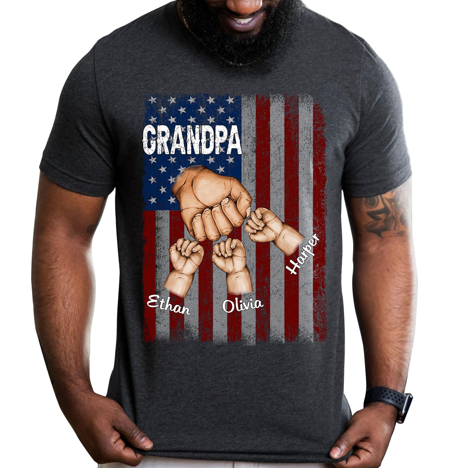 Personalized Papa Shirt with Kids Name Hand Flag,Grandpa Shirt,Gifts for Grandpa,Papa Gifts from Grandchildren,Gifts for Papa