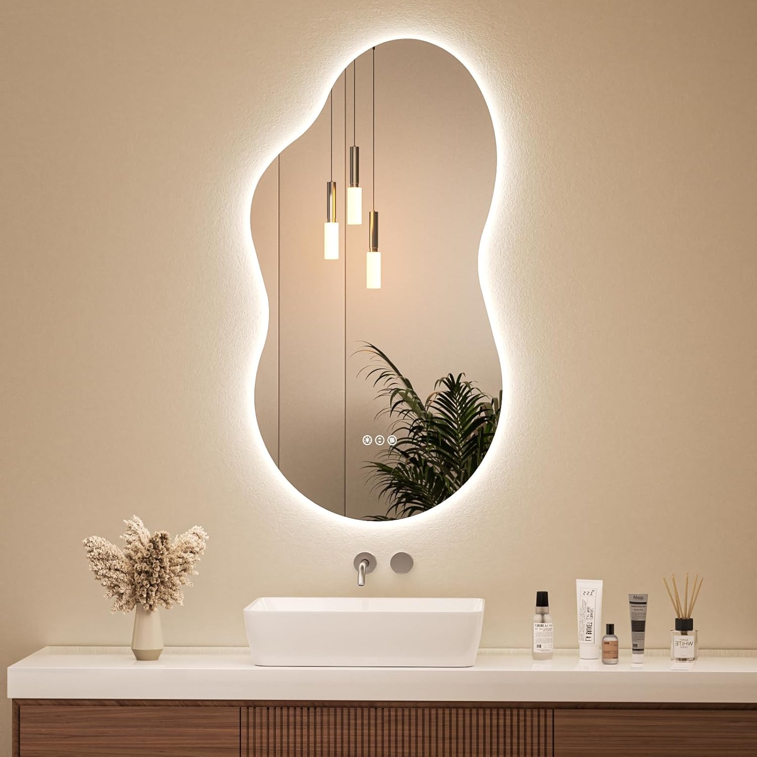 Irregular Cloud Backlit Bathroom Mirror 20x32 Inch, LED Vanity Mirror with Lights Anti-Fog, Dimmable 3 Colors, 4mm Tempered Glass, Horizontal/Vertical Wall Mount for Bathroom or Makeup Area