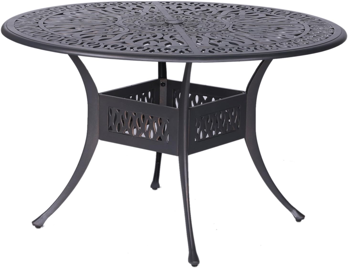 Kaimei Aluminum Round Dining Table 48 Inch, Weather Resistant Outdoor Patio Furniture, French Quarter Style, Umbrella Hole